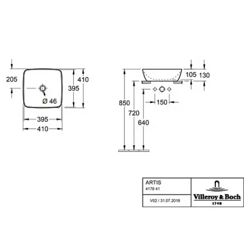 Раковина Villeroy & Boch Artis 417841BCW4 41х41 см, sencha