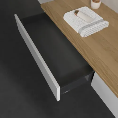 Villeroy & Boch Antao Тумба под раковину, с подсветкой, 2 выдвижных ящика, 1600 x 190 x 500 mm, лицевая поверхность без текстурированной отделки, Glossy White Lacquer / Honey Oak L16051GF