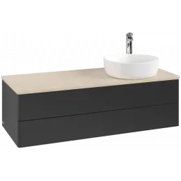 Villeroy & Boch Antao Тумба под раковину, 2 выдвижных ящика, 1200 x 360 x 500 mm, лицевая поверхность без текстурированной отделки, Black Matt Lacquer / Botticino K23053PD