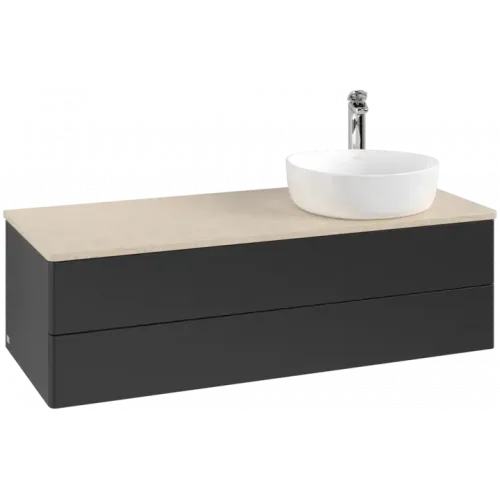 Villeroy & Boch Antao Тумба под раковину, 2 выдвижных ящика, 1200 x 360 x 500 mm, лицевая поверхность без текстурированной отделки, Black Matt Lacquer / Botticino K23053PD