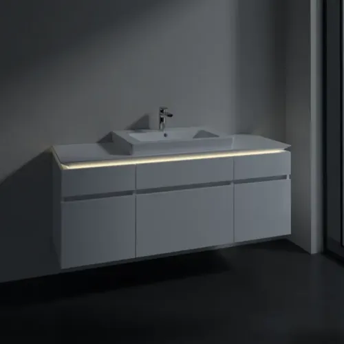 Villeroy & Boch Legato Тумба под раковину, с подсветкой, 5 выдвижных ящиков, 1400 x 550 x 500 mm, Glossy White / Glossy White B685L0DH