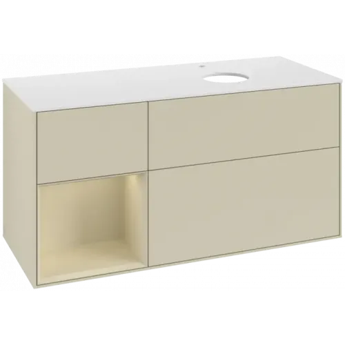 Villeroy & Boch Finion Тумба под раковину, с подсветкой, 3 выдвижных ящика, 1200 x 603 x 501 mm, Silk Grey Matt Lacquer / Silk Grey Matt Lacquer F801HJHJ