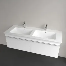 Villeroy & Boch Venticello Двойная раковина для установки на тумбу, 1300 x 500 x 170 mm, Stone White CeramicPlus, с переливом 4111DLRW