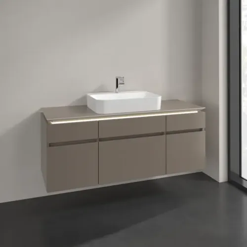 Villeroy & Boch Legato Тумба под раковину, с подсветкой, 5 выдвижных ящиков, 1400 x 550 x 500 mm, Truffle Grey / Truffle Grey B760L0VG
