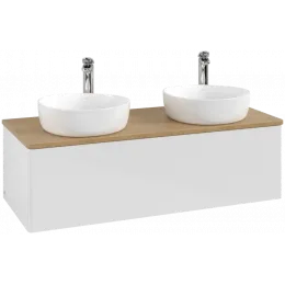 Villeroy & Boch Antao Тумба под раковину, с подсветкой, 1 выдвижной ящик, 1200 x 360 x 500 mm, лицевая поверхность без текстурированной отделки, Glossy White Lacquer / Honey Oak L35051GF