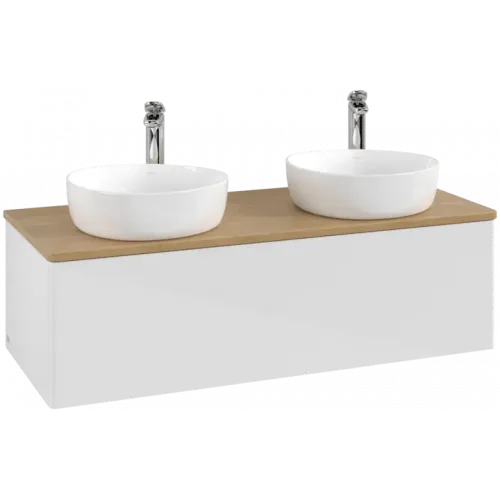 Villeroy & Boch Antao Тумба под раковину, с подсветкой, 1 выдвижной ящик, 1200 x 360 x 500 mm, лицевая поверхность без текстурированной отделки, Glossy White Lacquer / Honey Oak L35051GF