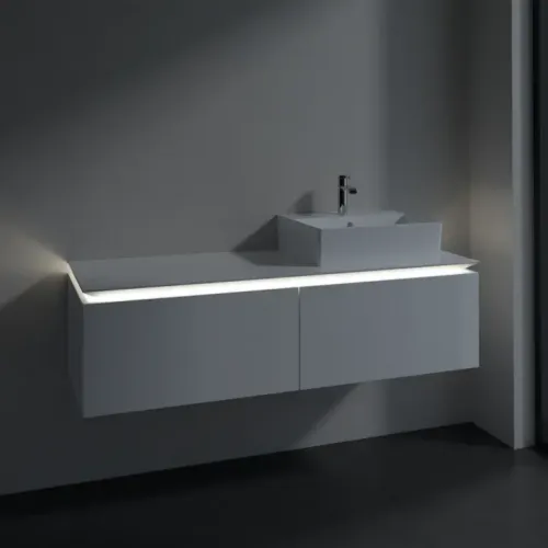 Villeroy & Boch Legato Тумба под раковину, с подсветкой, 2 выдвижных ящика, 1400 x 380 x 500 mm, Glossy White / Glossy White B615L0DH