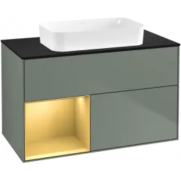 Villeroy & Boch Finion Тумба под раковину, с подсветкой, 2 выдвижных ящика, 1000 x 603 x 501 mm, Olive Matt Lacquer / Gold Matt Lacquer F652HFGM