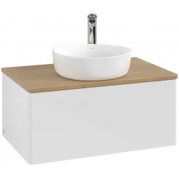 Villeroy & Boch Antao Тумба под раковину, с подсветкой, 1 выдвижной ящик, 800 x 360 x 500 mm, лицевая поверхность без текстурированной отделки, Glossy White Lacquer / Honey Oak L30051GF