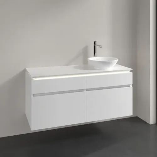 Villeroy & Boch Legato Тумба под раковину, с подсветкой, 4 выдвижных ящика, 1200 x 550 x 500 mm, Glossy White / Glossy White B582L0DH