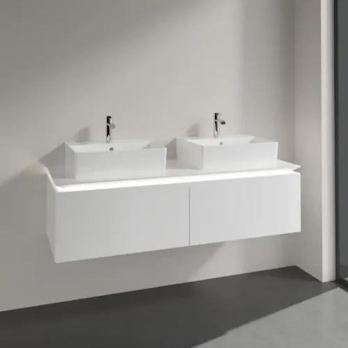 Villeroy & Boch Legato Тумба под раковину, с подсветкой, 2 выдвижных ящика, 1400 x 380 x 500 mm, Glossy White / Glossy White B668L0DH