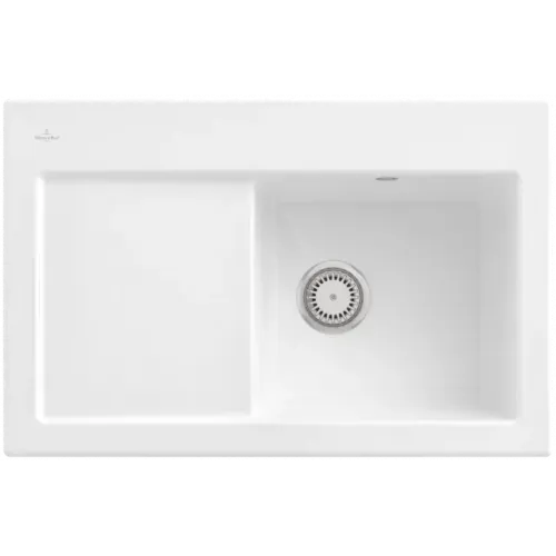 Villeroy & Boch Subway 45 Мойка, включая Комплект слива с ручным управлением, выкл Керамика, 780 x 510 mm, Snow White CeramicPlus 671401KG