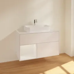 Villeroy & Boch Finion Тумба под раковину, с подсветкой, 2 выдвижных ящика, 1000 x 603 x 501 mm, Glossy White Lacquer / Glossy White Lacquer F361GFGF