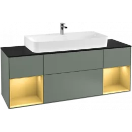 Villeroy & Boch Finion Тумба под раковину, с подсветкой, 4 выдвижных ящика, 1600 x 603 x 501 mm, Olive Matt Lacquer / Gold Matt Lacquer G212HFGM