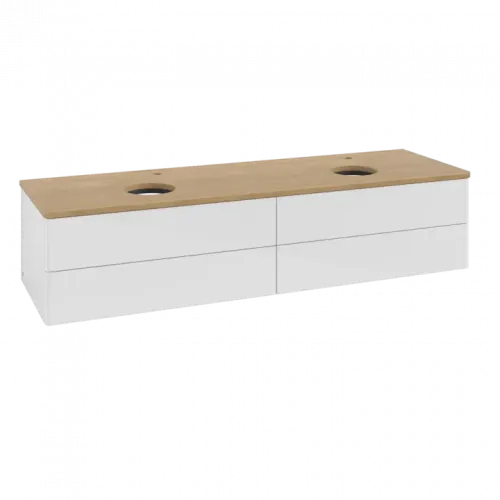 Villeroy & Boch Antao Тумба под раковину, с подсветкой, 4 выдвижных ящика, 1600 x 360 x 500 mm, лицевая поверхность без текстурированной отделки, Glossy White Lacquer / Honey Oak L28051GF