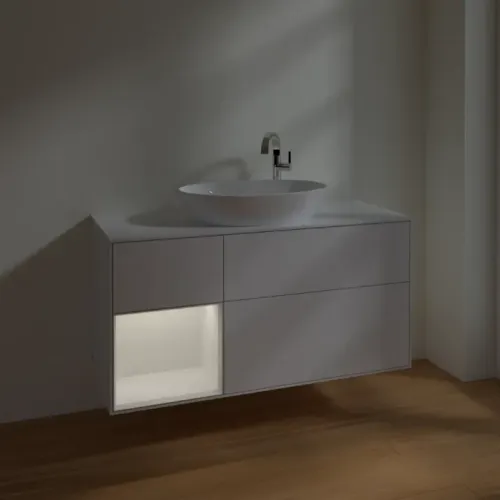 Villeroy & Boch Finion Тумба под раковину, с подсветкой, 3 выдвижных ящика, 1200 x 603 x 501 mm, Glossy White Lacquer / Glossy White Lacquer F941GFGF