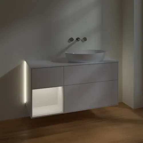 Villeroy & Boch Finion Тумба под раковину, с подсветкой, 3 выдвижных ящика, 1200 x 603 x 501 mm, Glossy White Lacquer / Glossy White Lacquer GA41GFGF
