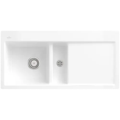 Villeroy & Boch Subway 60 flat Мойка, включая Комплект слива с ручным управлением, выкл Керамика, 965 x 475 mm, Альпийский белый CeramicPlus 67701FR1