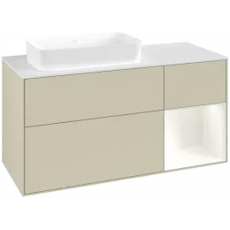 Villeroy & Boch Finion Тумба под раковину, с подсветкой, 3 выдвижных ящика, 1200 x 603 x 501 mm, Silk Grey Matt Lacquer / White Matt Lacquer G691MTHJ