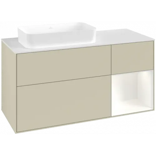 Villeroy & Boch Finion Тумба под раковину, с подсветкой, 3 выдвижных ящика, 1200 x 603 x 501 mm, Silk Grey Matt Lacquer / White Matt Lacquer G691MTHJ