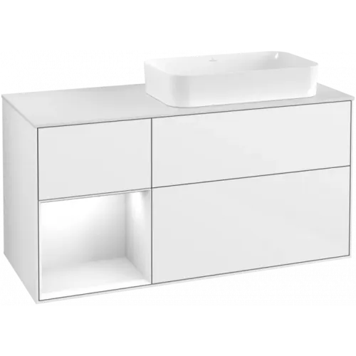 Villeroy & Boch Finion Тумба под раковину, с подсветкой, 3 выдвижных ящика, 1200 x 603 x 501 mm, Glossy White Lacquer / Glossy White Lacquer G681GFGF