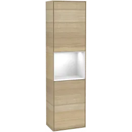 Villeroy & Boch Finion Шкаф-пенал, с подсветкой, 2 двери, 418 x 1516 x 270 mm, Oak Veneer / Glossy White Lacquer F460GFPC