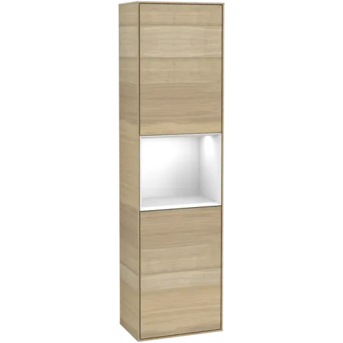 Villeroy & Boch Finion Шкаф-пенал, с подсветкой, 2 двери, 418 x 1516 x 270 mm, Oak Veneer / Glossy White Lacquer F460GFPC