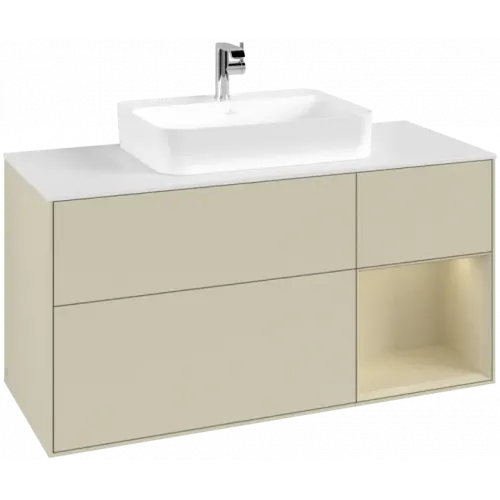 Villeroy & Boch Finion Тумба под раковину, с подсветкой, 3 выдвижных ящика, 1200 x 603 x 501 mm, Silk Grey Matt Lacquer / Silk Grey Matt Lacquer G421HJHJ