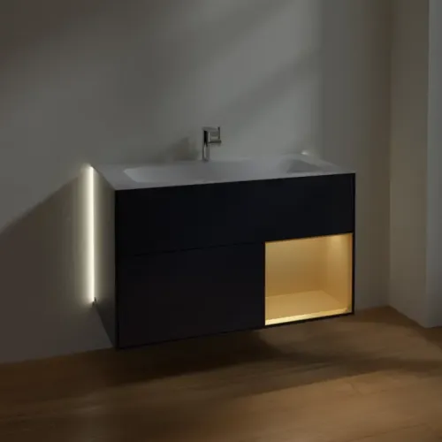 Villeroy & Boch Finion Тумба под раковину, с подсветкой, 2 выдвижных ящика, 996 x 591 x 498 mm, Midnight Blue Matt Lacquer / Gold Matt Lacquer G040HFHG