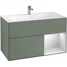 Villeroy & Boch Finion Тумба под раковину, с подсветкой, 2 выдвижных ящика, 996 x 591 x 498 mm, Olive Matt Lacquer / White Matt Lacquer F040MTGM