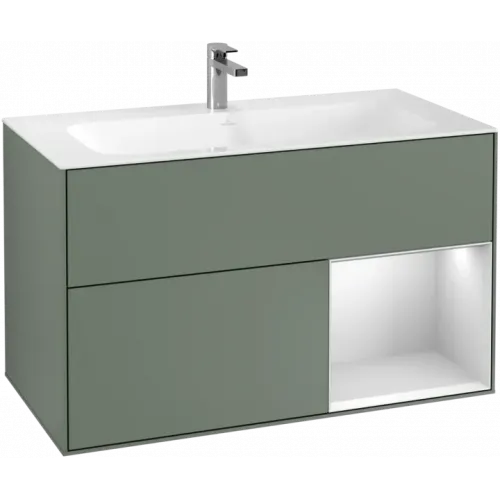 Villeroy & Boch Finion Тумба под раковину, с подсветкой, 2 выдвижных ящика, 996 x 591 x 498 mm, Olive Matt Lacquer / White Matt Lacquer F040MTGM