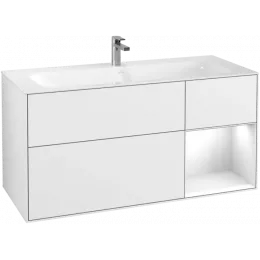 Villeroy & Boch Finion Тумба под раковину, с подсветкой, 3 выдвижных ящика, 1196 x 591 x 498 mm, Glossy White Lacquer / Glossy White Lacquer F070GFGF