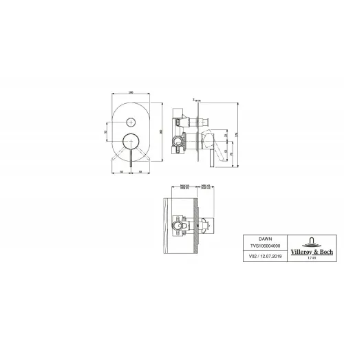 Смеситель для душа встраиваемый на 2 выхода Villeroy & Boch Dawn однорычажный TVS10600400061