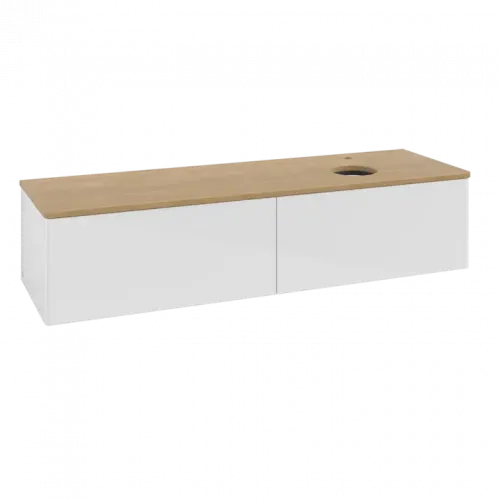 Villeroy & Boch Antao Тумба под раковину, с подсветкой, 2 выдвижных ящика, 1600 x 360 x 500 mm, лицевая поверхность без текстурированной отделки, Glossy White Lacquer / Honey Oak L38051GF