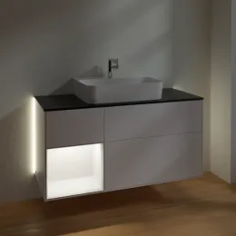 Villeroy & Boch Finion Тумба под раковину, с подсветкой, 3 выдвижных ящика, 1200 x 603 x 501 mm, White Matt Lacquer / Black Matt Lacquer G162PDMT