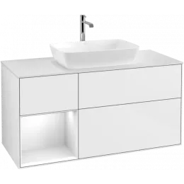 Villeroy & Boch Finion Тумба под раковину, с подсветкой, 3 выдвижных ящика, 1200 x 603 x 501 mm, Glossy White Lacquer / Glossy White Lacquer G821GFGF
