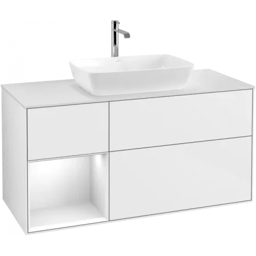 Villeroy & Boch Finion Тумба под раковину, с подсветкой, 3 выдвижных ящика, 1200 x 603 x 501 mm, Glossy White Lacquer / Glossy White Lacquer G821GFGF