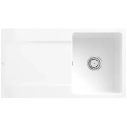 Villeroy & Boch Siluet 50 flat Мойка, включая Комплект слива с ручным управлением, выкл TitanCeram, 880 x 490 mm, Альпийский белый CeramicPlus 33351FR1