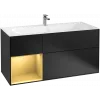 Villeroy & Boch Finion Тумба под раковину, с подсветкой, 3 выдвижных ящика, 1196 x 591 x 498 mm, Black Matt Lacquer / Gold Matt Lacquer F060HFPD
