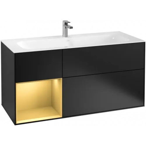 Villeroy & Boch Finion Тумба под раковину, с подсветкой, 3 выдвижных ящика, 1196 x 591 x 498 mm, Black Matt Lacquer / Gold Matt Lacquer F060HFPD
