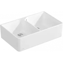 Villeroy & Boch Полувстраиваемая мойка с двойной раковиной 80 X Мойка с двумя чашами, включая Комплект слива с ручным управлением, выкл Керамика, 795 x 500 mm, Stone White CeramicPlus 638001RW
