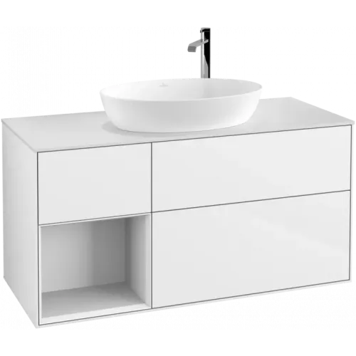 Villeroy & Boch Finion Тумба под раковину, с подсветкой, 3 выдвижных ящика, 1200 x 603 x 501 mm, Glossy White Lacquer / Glossy White Lacquer F941GFGF