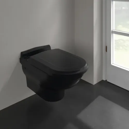 Villeroy & Boch Hommage Унитаз с вертикальным смывом, настенный, Pure Black CeramicPlus 6661B0R7