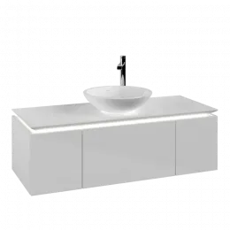 Villeroy & Boch Legato Тумба под раковину, с подсветкой, 3 выдвижных ящика, 1200 x 380 x 500 mm, Glossy White / Glossy White B577L0DH