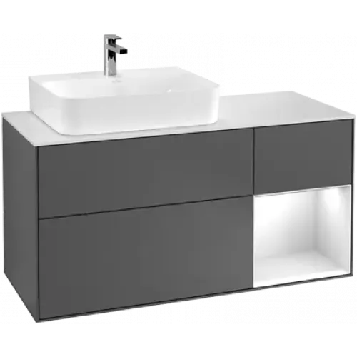 Villeroy & Boch Finion Тумба под раковину, с подсветкой, 3 выдвижных ящика, 1200 x 603 x 501 mm, Silk Grey Matt Lacquer / Silk Grey Matt Lacquer G151HJHJ