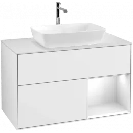 Villeroy & Boch Finion Тумба под раковину, с подсветкой, 2 выдвижных ящика, 1000 x 603 x 501 mm, Glossy White Lacquer / Glossy White Lacquer G781GFGF