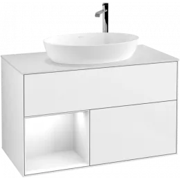 Villeroy & Boch Finion Тумба под раковину, с подсветкой, 2 выдвижных ящика, 1000 x 603 x 501 mm, Glossy White Lacquer / Glossy White Lacquer F891GFGF