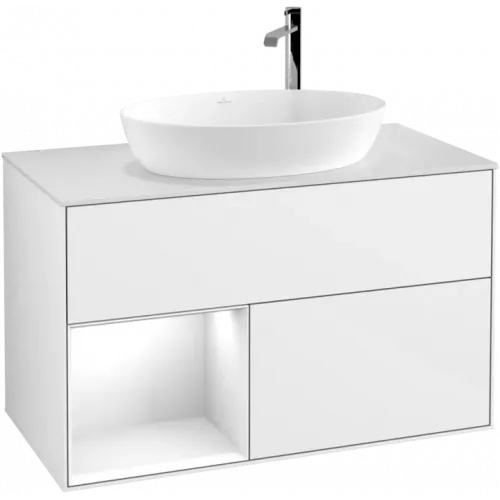 Villeroy & Boch Finion Тумба под раковину, с подсветкой, 2 выдвижных ящика, 1000 x 603 x 501 mm, Glossy White Lacquer / Glossy White Lacquer F891GFGF
