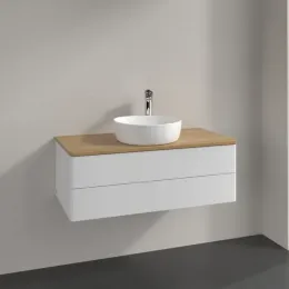 Villeroy & Boch Antao Тумба под раковину, 2 выдвижных ящика, 1000 x 360 x 500 mm, лицевая поверхность без текстурированной отделки, Glossy White Lacquer / Honey Oak K20051GF