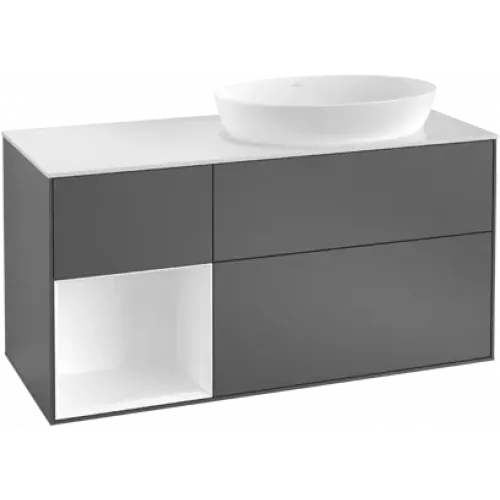 Villeroy & Boch Finion Тумба под раковину, с подсветкой, 3 выдвижных ящика, 1200 x 603 x 501 mm, Silk Grey Matt Lacquer / Silk Grey Matt Lacquer G921HJHJ